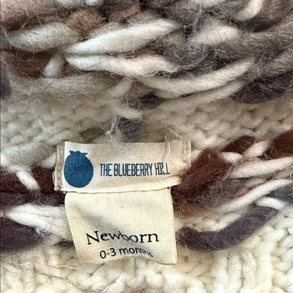 The Blueberry Hill Cozy Knit Pom-Pom Beanie for Newborn - Cream and Brown - Picture 2 of 4